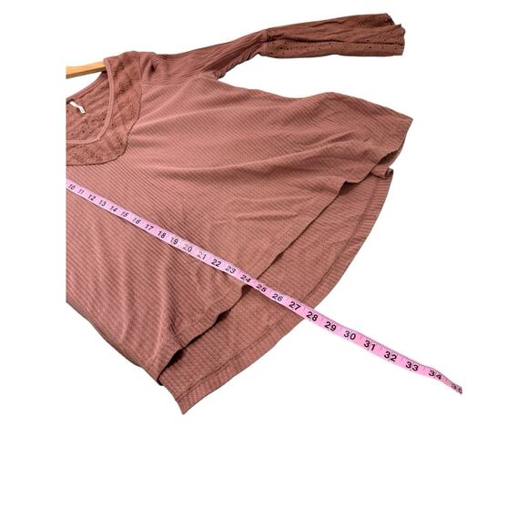 Free People Women’s Top Parisian Nights Eyelet Trim Bell Sleeves Ribbed Small - Picture 7 of 8